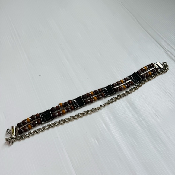 Vintage Western style beaded Silver and Brown chain belt western metal medallion - Picture 4 of 8